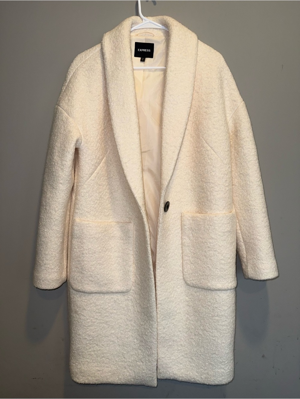 Express Cream Bouclé Shawl-Collar Coat